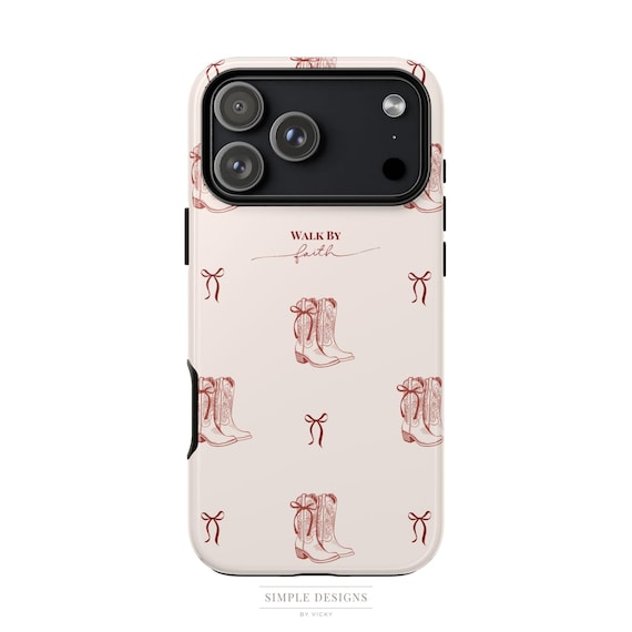 Christian Phone Case, Walk By Faith Western Boots Phone Case, Cute Cowgirl Aesthetic, Christian Inspirational Phone Cover