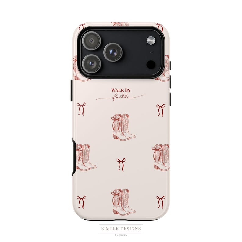 Christian Phone Case, Walk By Faith Western Boots Phone Case, Cute Cowgirl Aesthetic, Christian Inspirational Phone Cover image 1