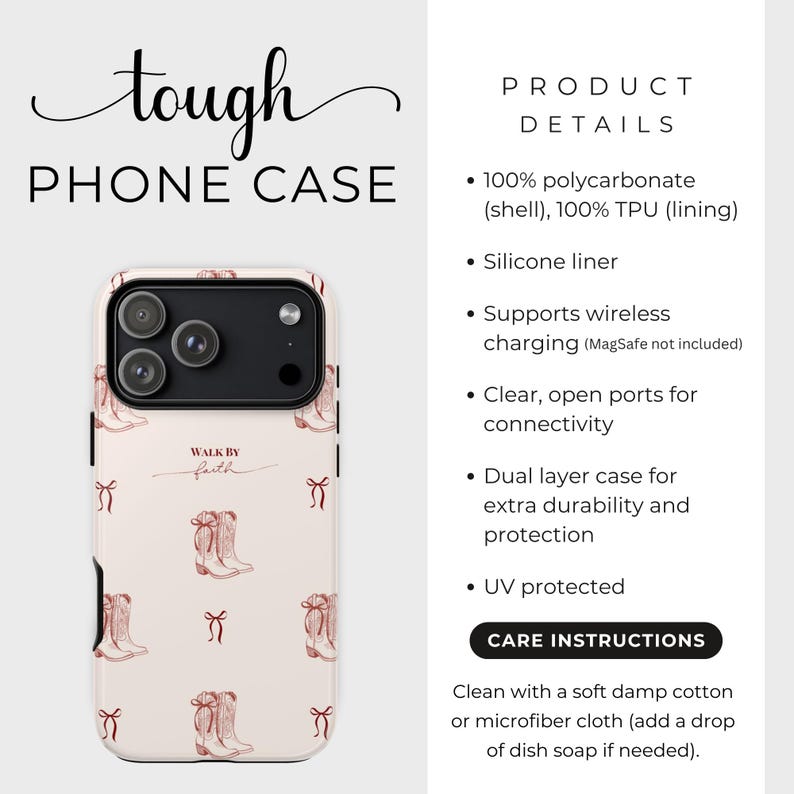 Christian Phone Case, Walk By Faith Western Boots Phone Case, Cute Cowgirl Aesthetic, Christian Inspirational Phone Cover image 5