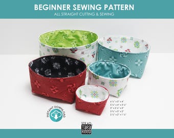 Beginner Fabric Basket Sewing Pattern – 5 Sizes (PDF Digital Download)