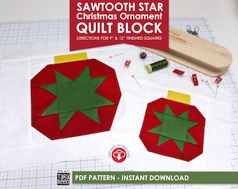 Christmas Ornament Quilt Block in 2 sizes (PDF Digital Download)