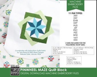 Pinwheel Maze Quilt Block Machine Embroidery Design in 3 sizes