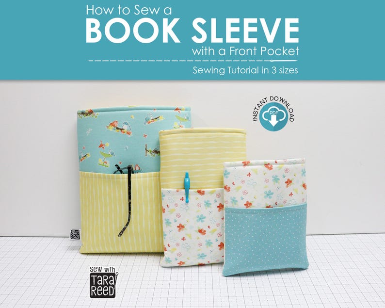 Book Sleeve Sewing Tutorial With a Front Pocket in 3 Sizes (instant ...