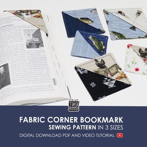 Corner Fabric Bookmark Sewing Pattern in 3 Sizes with Gift Inserts (digital download)
