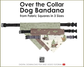 Over the Collar Dog Bandana Pattern - 3 Sizes from Fabric Squares (Instant Download)
