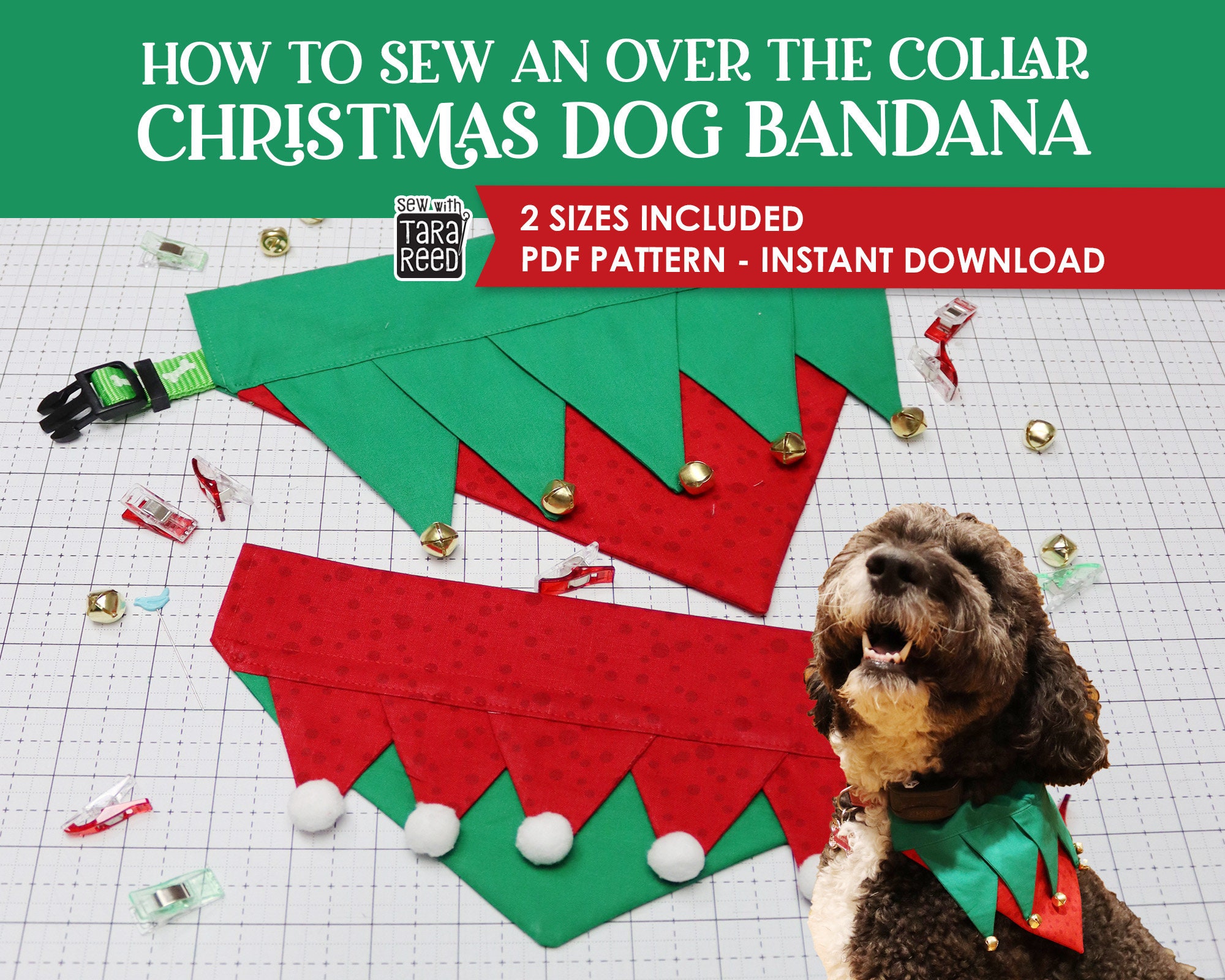 DIY Christmas Over the Collar Dog Bandana Sewing Tutorial Instant Download Christmas Sewing Pattern Etsy Canada
