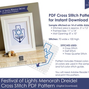 Festival of Lights Menorah Dreidel Cross Stitch Pattern image 2