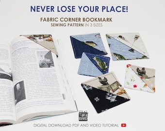 Corner Fabric Bookmark Sewing Pattern in 3 Sizes with Gift Inserts (digital download)