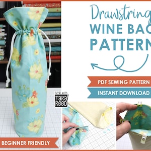 Wine Bag with Drawstring Pattern PDF for Beginners - Instant Download - Wine Bag Sewing Pattern