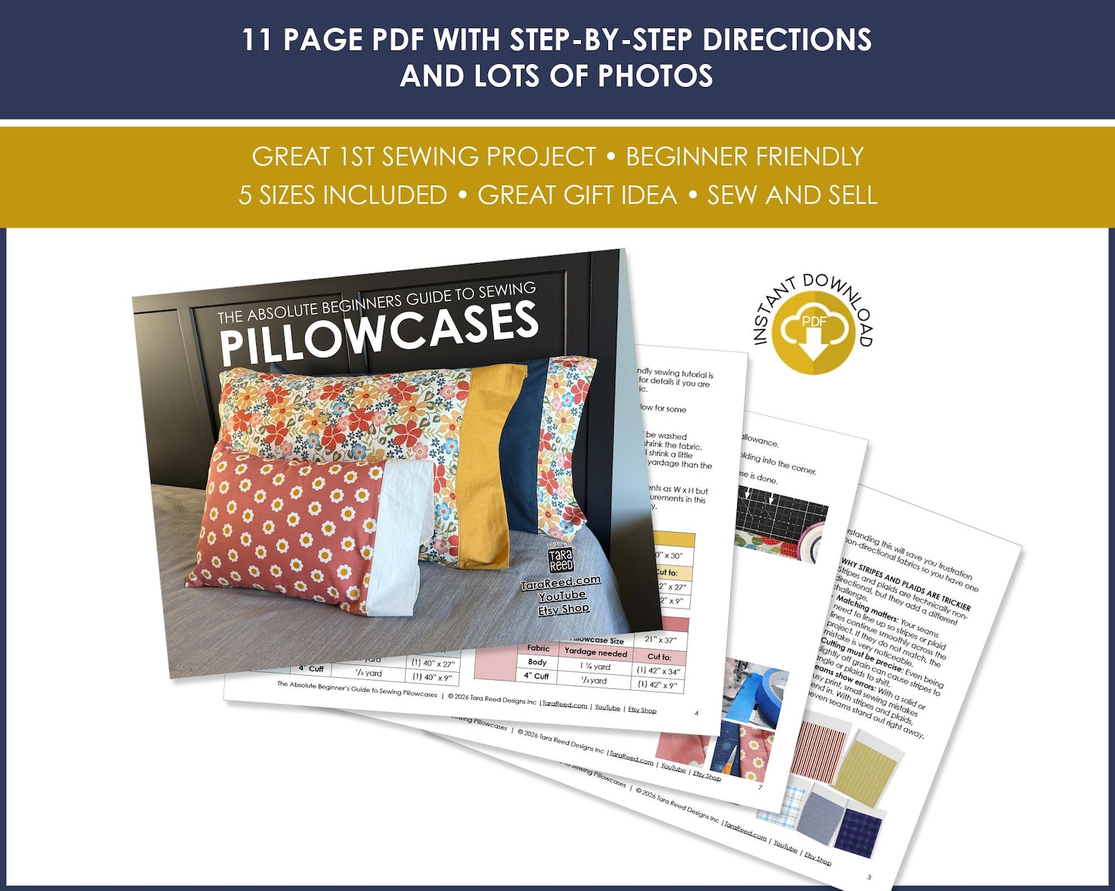 Pillowcase Instructions.pdf Beginner Pillowcase Pattern in 5 Sizes (digital Download) - Etsy