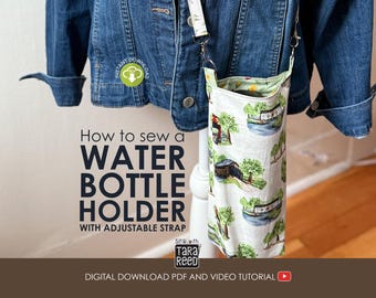 DIY Water Bottle Holder PDF Sewing Pattern | Adjustable Strap | Easy Beginner Project | Instant Download