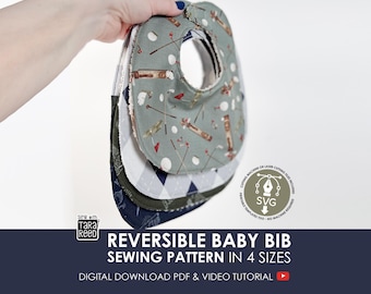 Reversible Baby Bib Sewing Pattern PDF for Newborn to Toddlers with optional SVG files