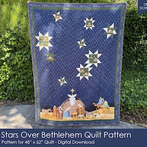 Stars Over Bethlehem Quilt Pattern: Nativity Scene (PDF Download, 48x62in