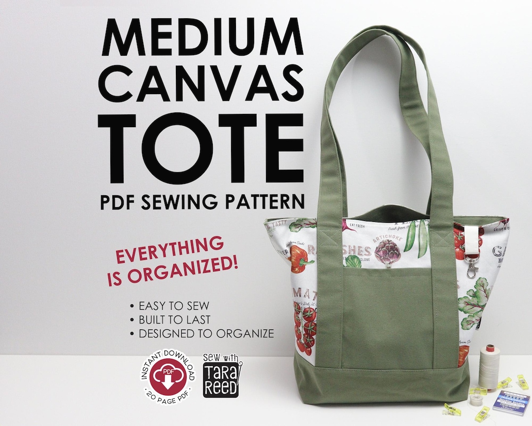 Medium Canvas Tote Bag Sewing Pattern With Pockets (PDF Tutorial) - Etsy