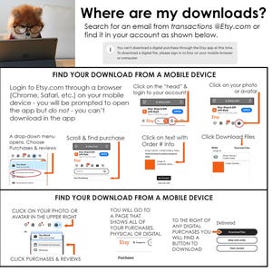 where to find digital downloads in Etsy from a computer or mobile device