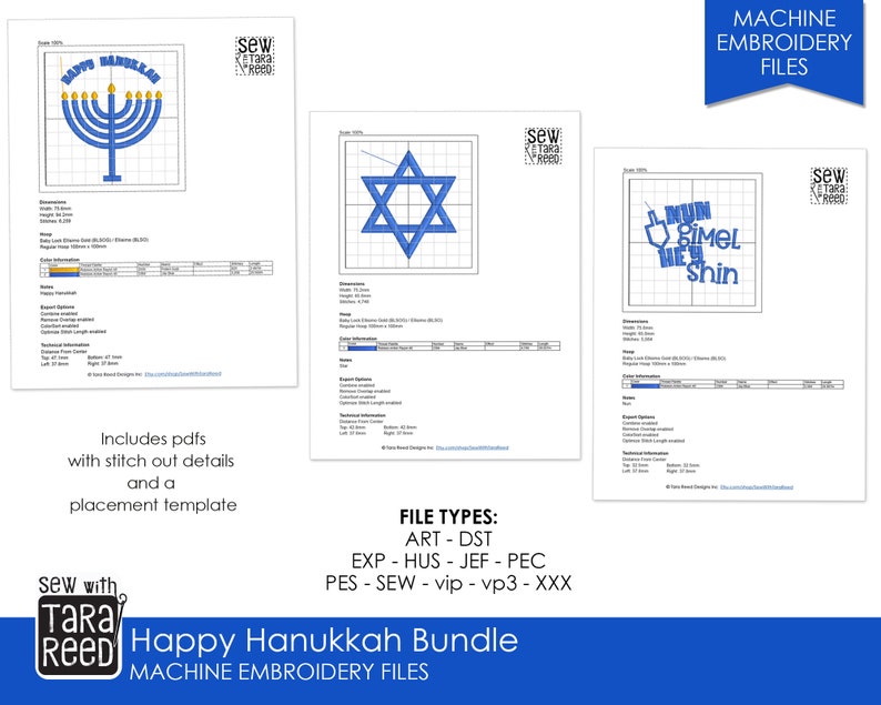 Happy Hanukkah Bundle Machine Embroidery Designs image 5