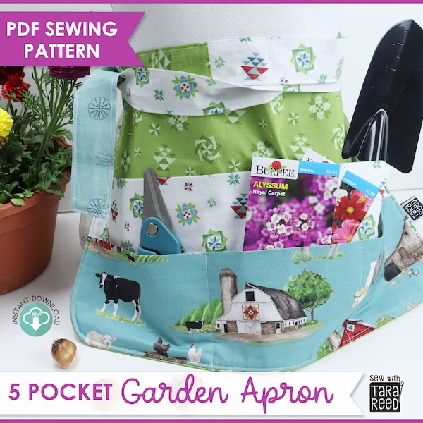 5 Pocket Garden Apron Sewing Pattern - PDF instant download