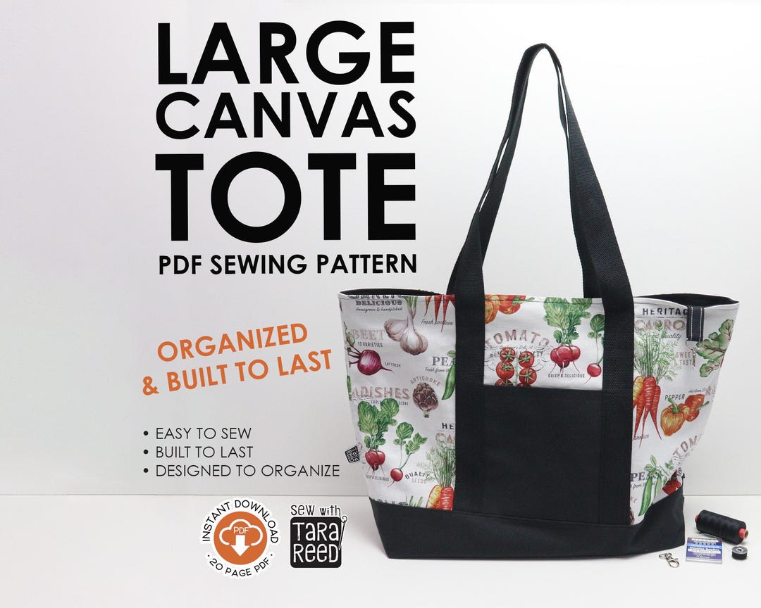 Tag Along Tote PDF Sewing Pattern | Large Canvas Market Bag Pattern ...