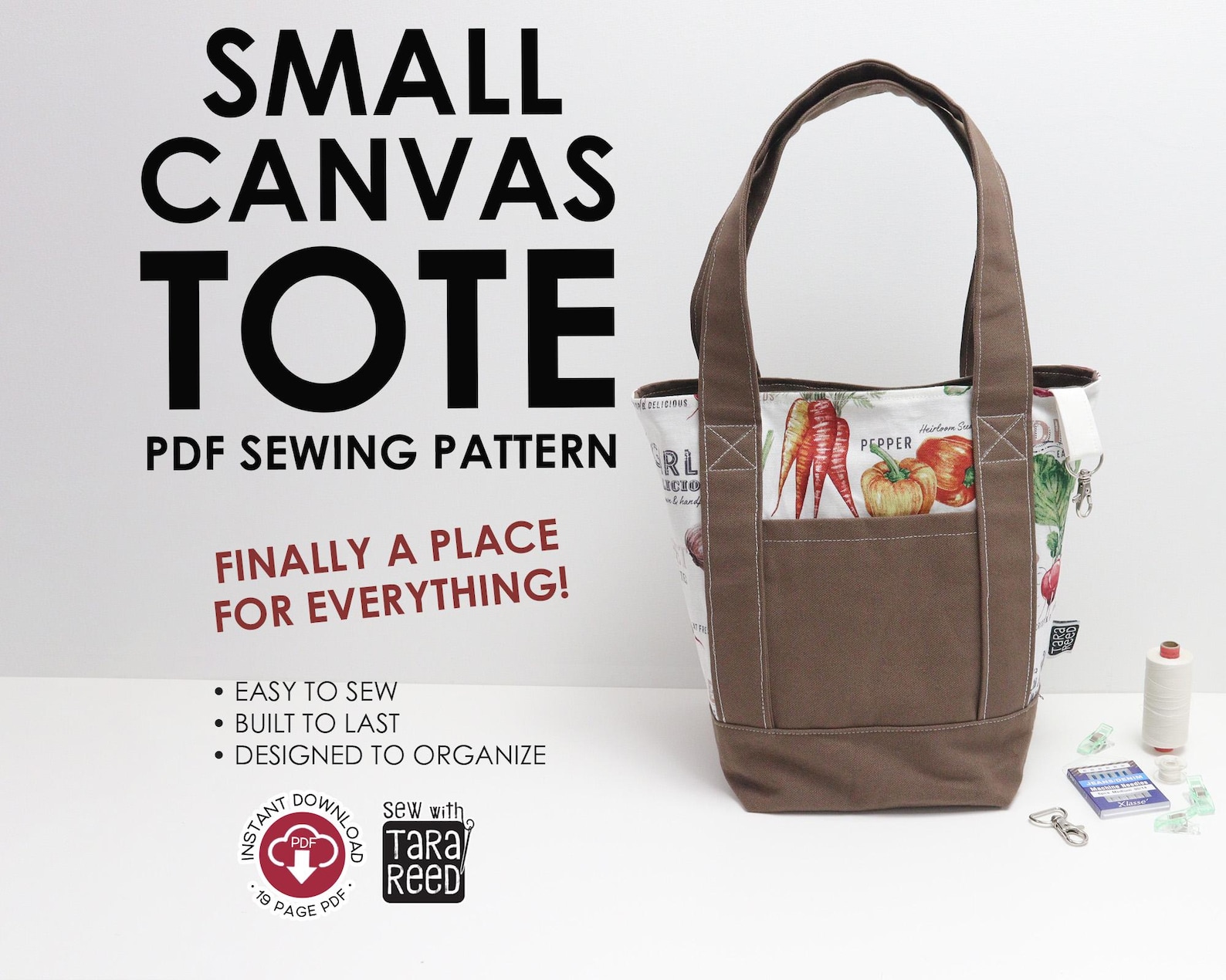 Canvas Tote Bag Sewing Pattern With Pockets - Small Everyday Bag PDF ...