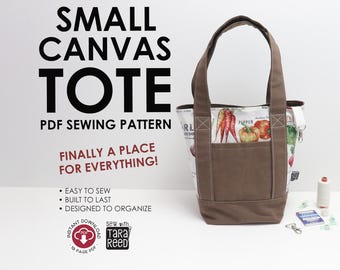 Canvas Tote Bag Sewing Pattern with Pockets - Small Everyday Bag PDF Tutorial (Instant Download)