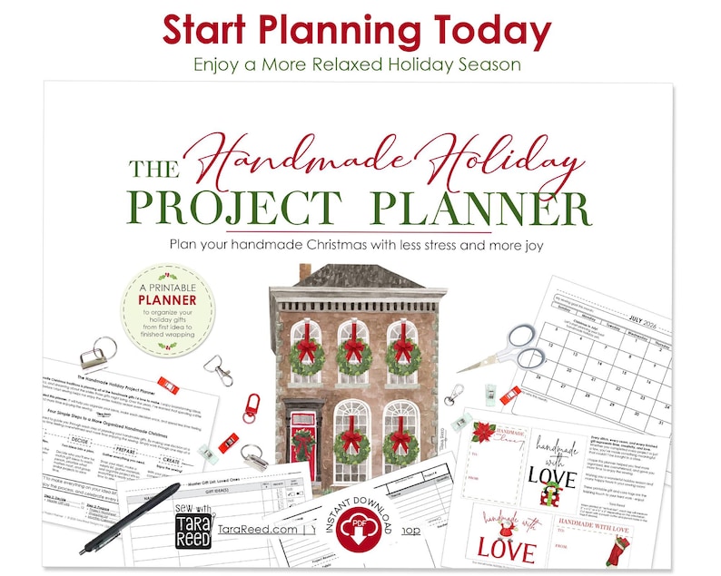 The Handmade Holiday Project Planner printable PDF helps sewists organize handmade Christmas gifts, track projects, and enjoy a more relaxed holiday season.