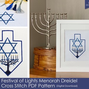 Festival of Lights Menorah Dreidel Cross Stitch Pattern image 3