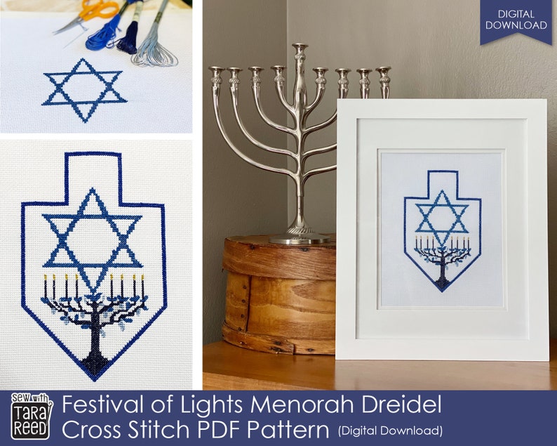 Festival of Lights Menorah Dreidel Cross Stitch Pattern image 3