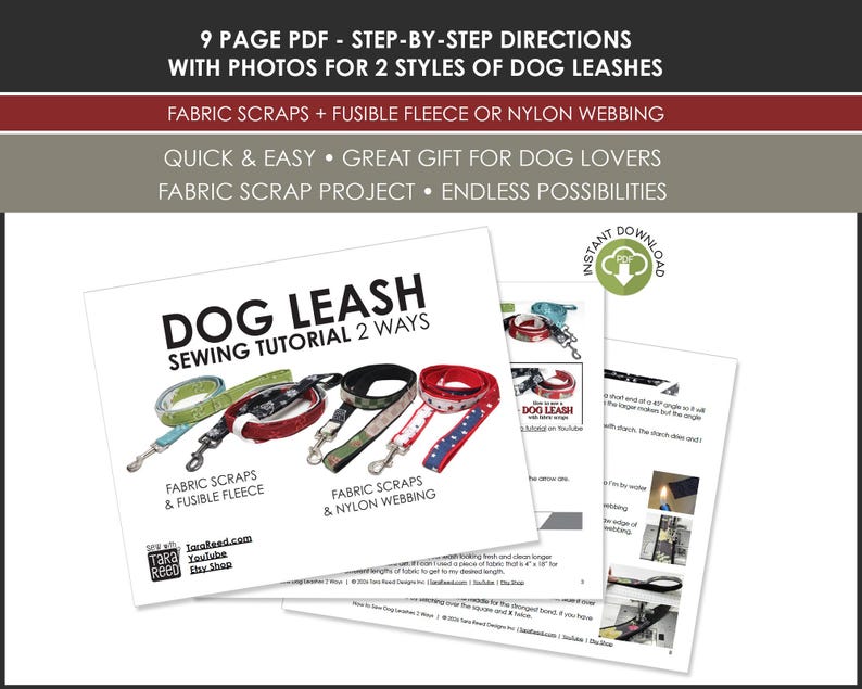 Leash Template.pdf Dog Leash Sewing Tutorial - 2 Easy Methods With Fabric Scraps (PDF ...