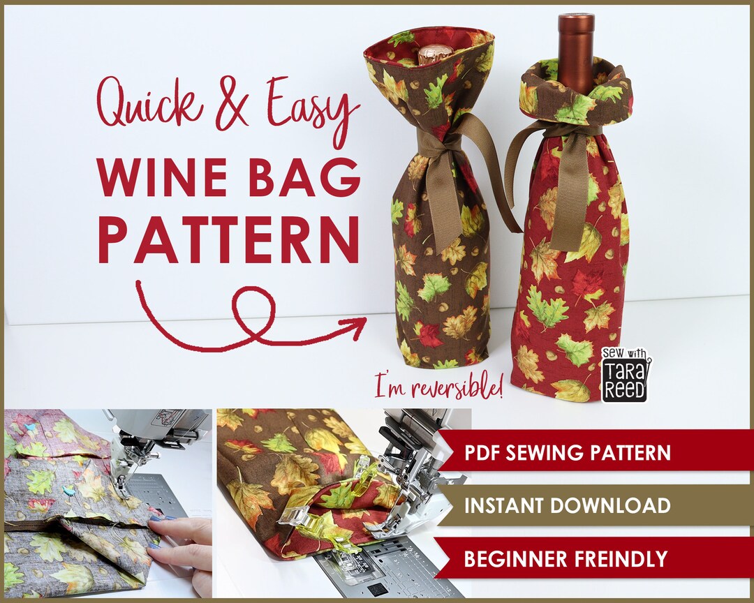 Reversible Wine Bag Pattern PDF for Beginners Instant Download Wine Bag