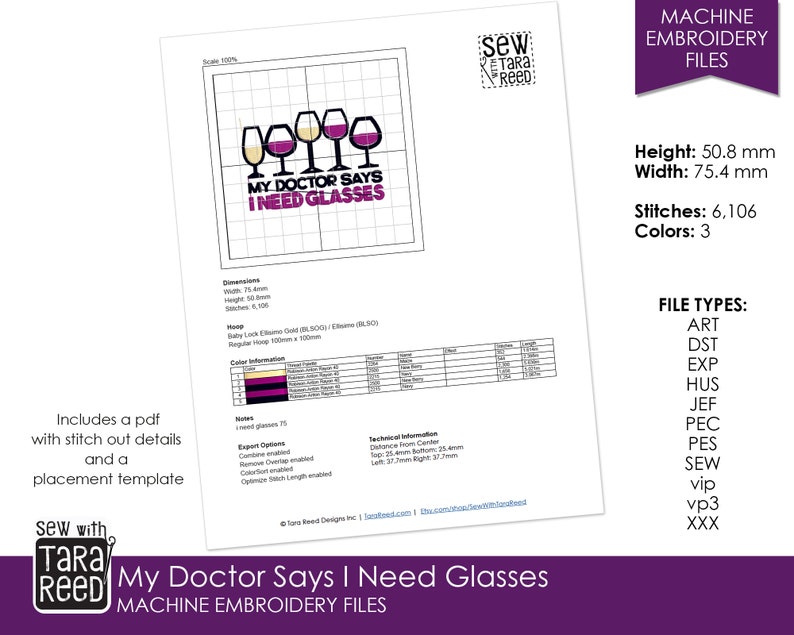 My Doctor Says I Need Glasses Wine Machine Embroidery Design image 2