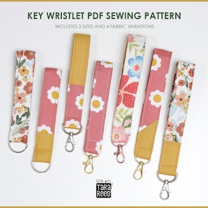 Key Wristlet Sewing PDF Pattern in 2 Sizes with 4 Fabric Variations (Instant Download)