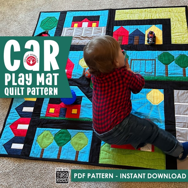 Vroom and Zoom Car Play Mat Quilt Pattern and Storage Bag - PDF Children's Quilt Pattern