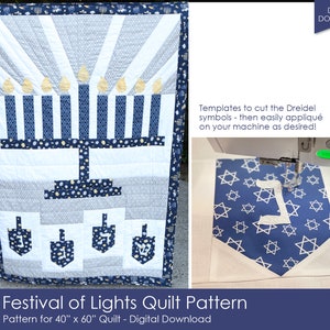 Hanukkah Quilt Pattern - menorah and dreidel quilt pattern
