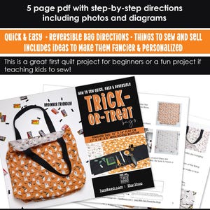 Halloween trick-or-treat bag sewing pattern (5 page pdf digital download)