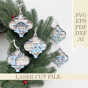 Krippe Notenblatt Musik Ornament Bundle, Weihnachtslied Ornament Laser geschnitten Datei, Jesus Ornamen, Krippe Ornamente, digitaler Download