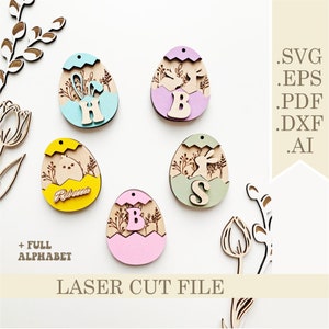 Osterei Korb Tags SVG, Ostern Tag Bundle Laser Cut Dateien svg, Osterkorb Name Geschenkanhänger personalisierte Ostern Dekor Digital Glowforge