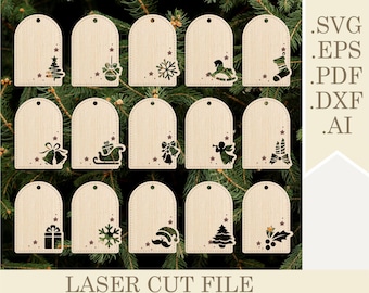 Weihnachten Geschenkanhänger Bundle SVG Laser geschnitten Datei, Noel Geschenk Etiketten Bundle, Strumpfumbau, Urlaub Geschenkanhänger Vorlagen svg für Cricut Glowforge