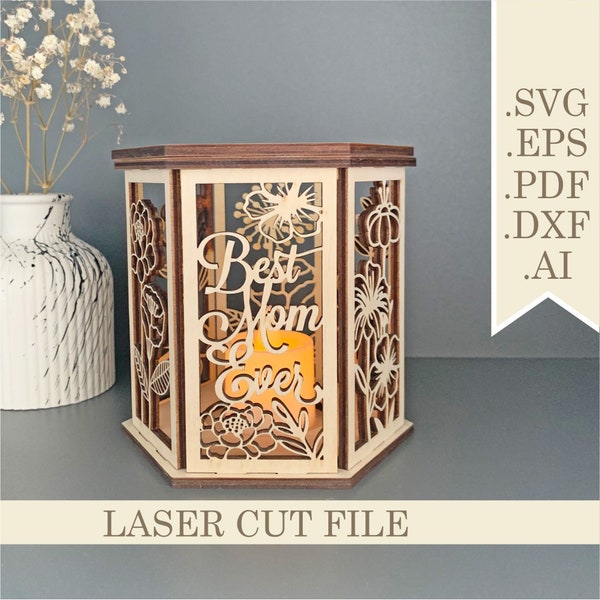 Mother's Day Candle Holder SVG, Table lamp Gifts for Mom Laser Cut files, Lantern laser Plywood Tea Light Night Lamp Digital Download