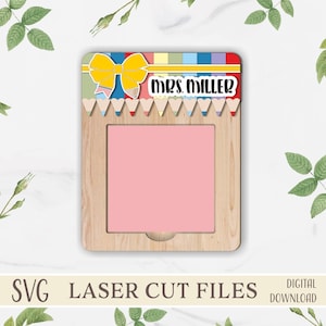 Personalized Teacher Sticky Note Holder SVG, Laser Cut File Back to School Gift, Pencil & Bow Design for Glowforge, Classroom Desk Organizer