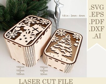 Christmas Gift Box SVG Laser Cut File, New Year Gift Box, Christmas Eve Box 3D Laser Wooden Gift Box, Jeweler Case, Digital Download