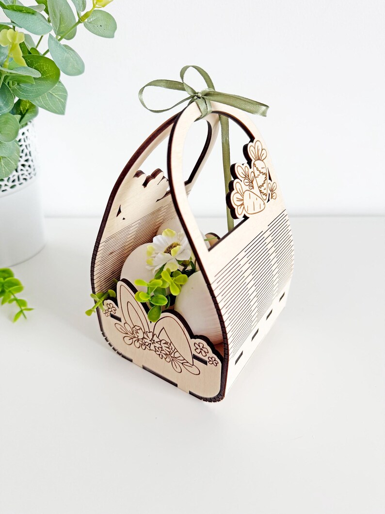 Bunny Easter Egg Basket SVG Laser Cut File, Kids Egg Holder for 4 Eggs ...