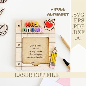 Personalisierte Lehrer Wertschätzung Geschenk Laser Cut Datei, Lehrer Sticky Note Inhaber SVG, Note Pad Inhaber Zurück zu Schule Digitaler Download