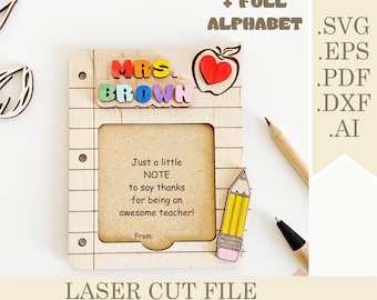 Personalized Teacher Appreciation Gift Laser Cut File, Teacher Sticky Note Holder SVG, Note Pad Holders Back to school Digital Download