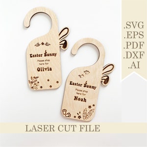 Paashaas stop hier alsjeblieft SVG, Paashaas Deurhanger Laser Cut Bestand, Paashaas Deurknop Teken Svg, Digitale download Glowforge