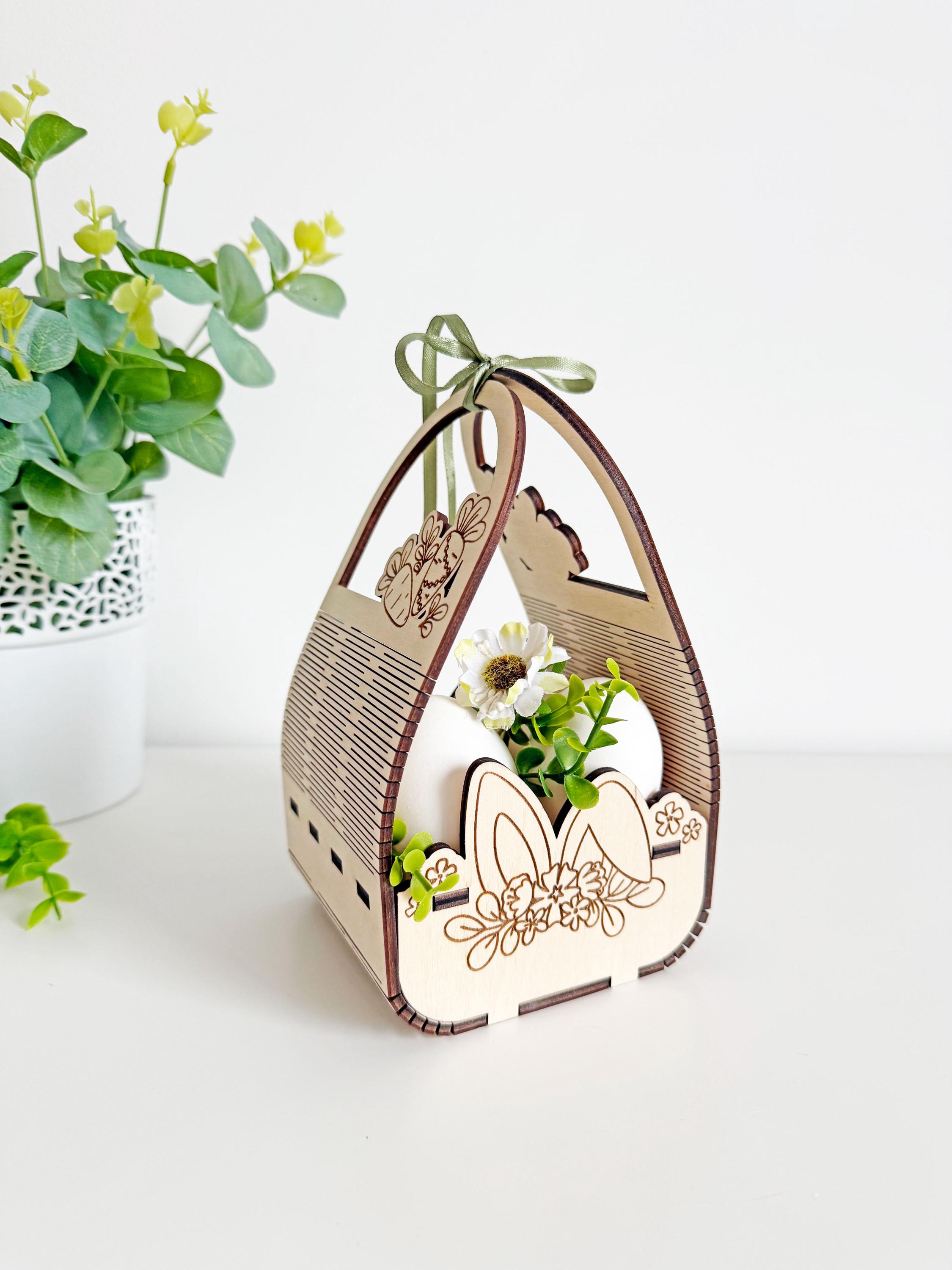 Bunny Easter Egg Basket SVG Laser Cut File, Kids Egg Holder for 4 Eggs ...