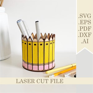 Titular de la pluma de regalo del maestro SVG, caja de lápiz de madera archivo de corte láser apreciación del maestro organizador de escritorio de regalo descarga digital archivo de corte Glowforge