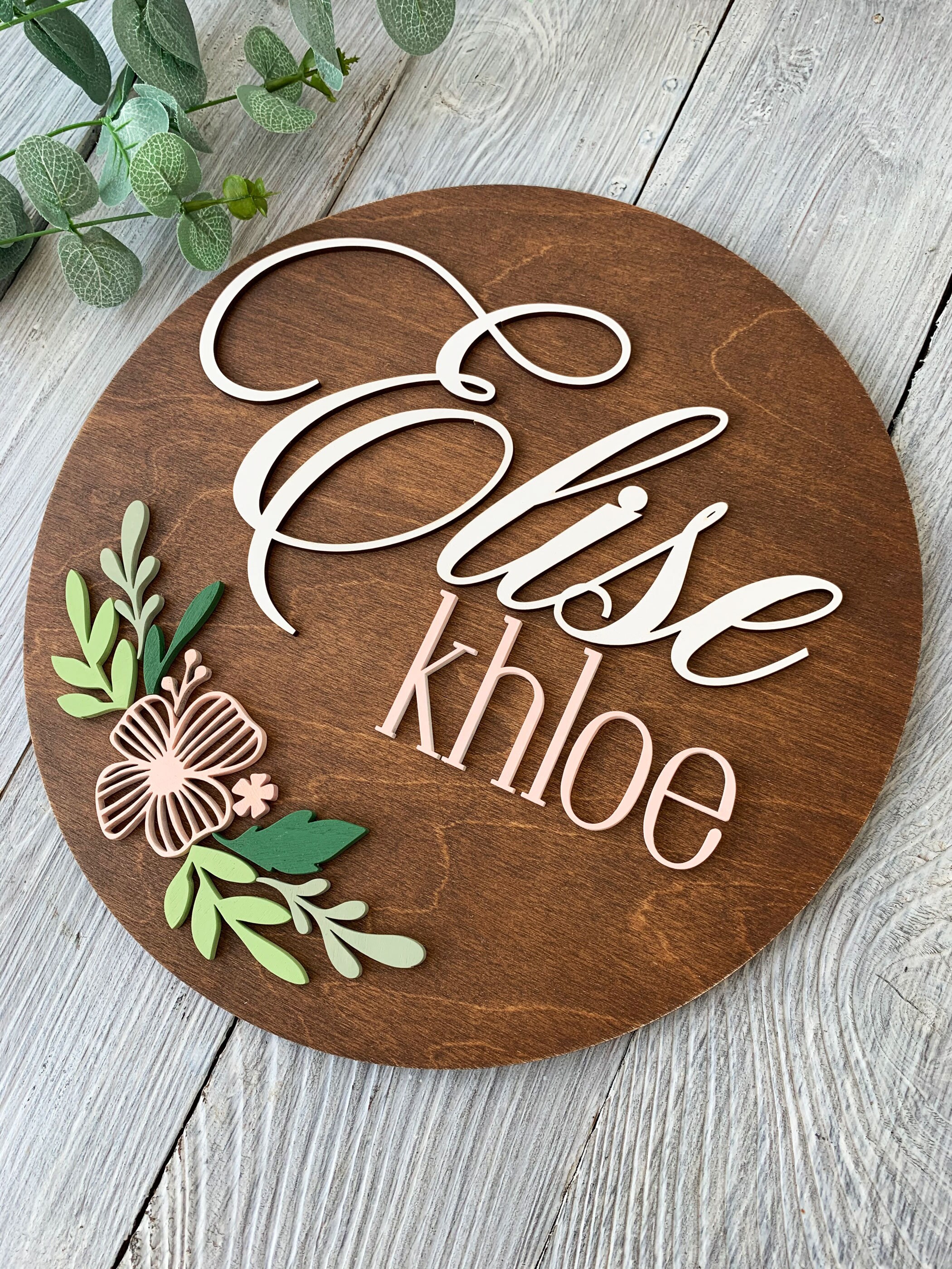 Personalized baby girl name sign for nursery Baby room round Etsy