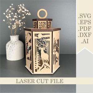 Forest Animals Candle Holder SVG Deer Wolf Bear Fox Lantern Laser Cut file Christmas decor Table lamp, Tea Light Night Lamp Digital Download