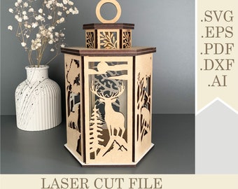Forest Animals Candle Holder SVG Deer Wolf Bear Fox Lantern Laser Cut file Christmas decor Table lamp, Tea Light Night Lamp Digital Download