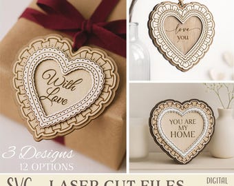 Scallop Lace Hearts SVG, Doily Heart Gift Tag, Valentine's Day Ornament, Laser Cut File Mothers Day